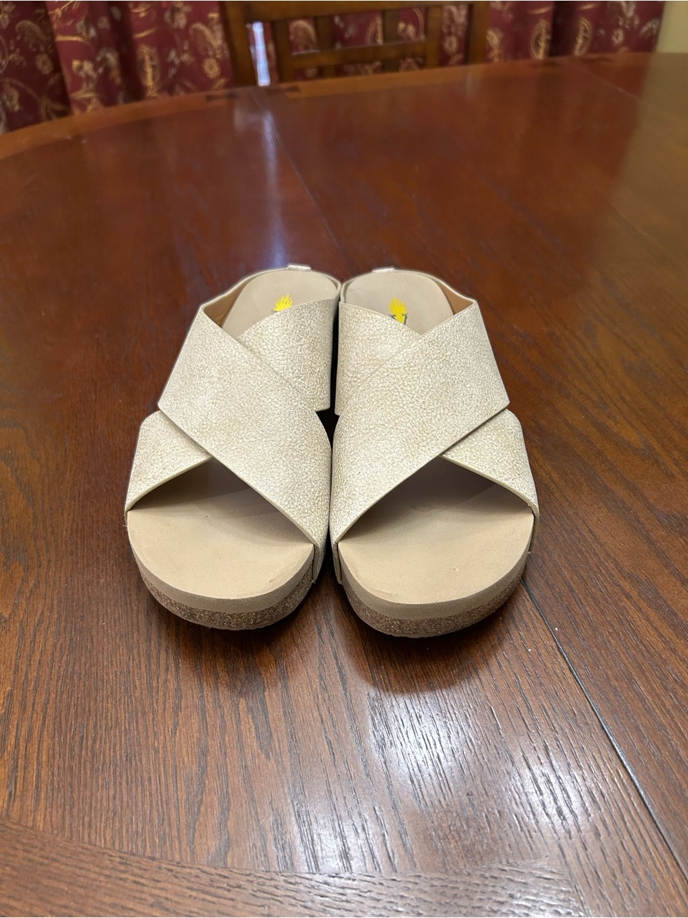 Volatile Crisscross Slide Sandals in Champagne